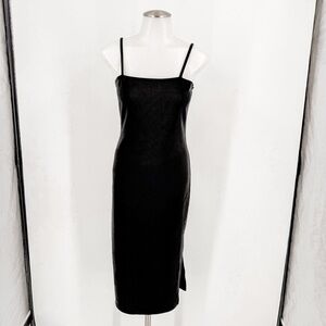 Leith Black Bodycon Midi Dress with Slit